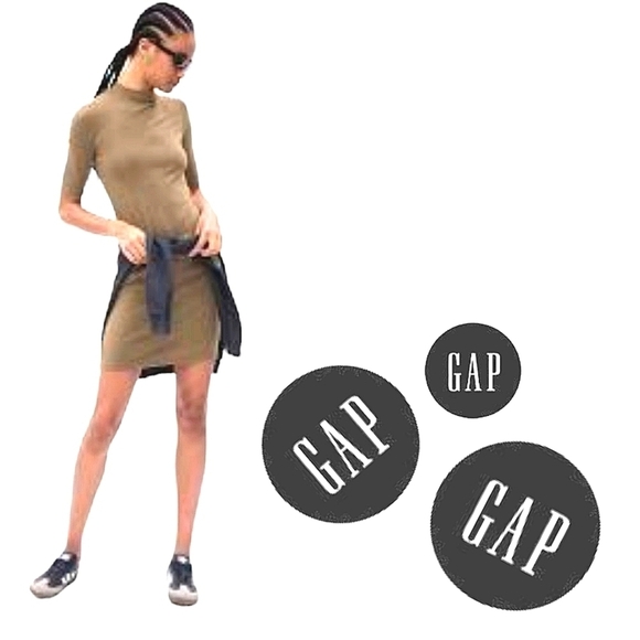 GAP Women Modern Mockneck Mini Dress Dried Moss 3/4 Sleeves Fitted Sz LG NWT - Picture 1 of 15